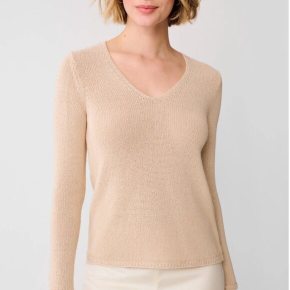 J. McLaughlin V Neck Knit Sweater Top in Tan Size Medium - Picture 1 of 9